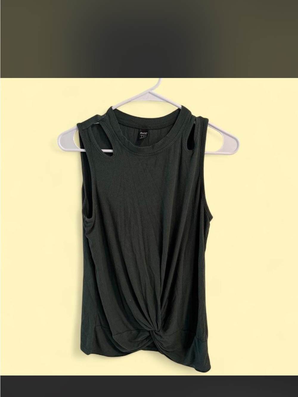 Sleeveless Twist-Front Ribbed Tank Top - Dark Green